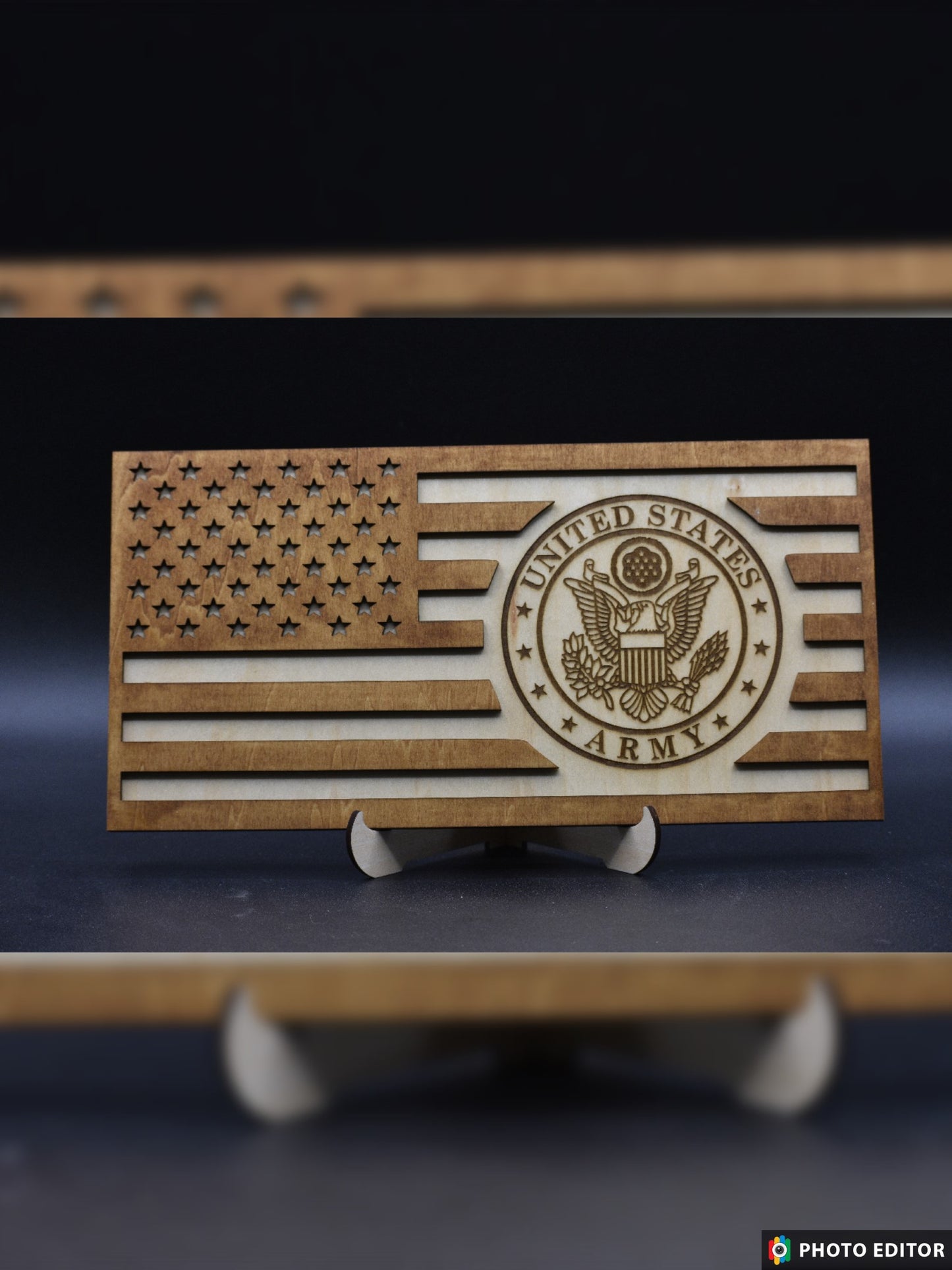 Laser Cut/Engraved Wood US Flag with Military Seal of Your Choice