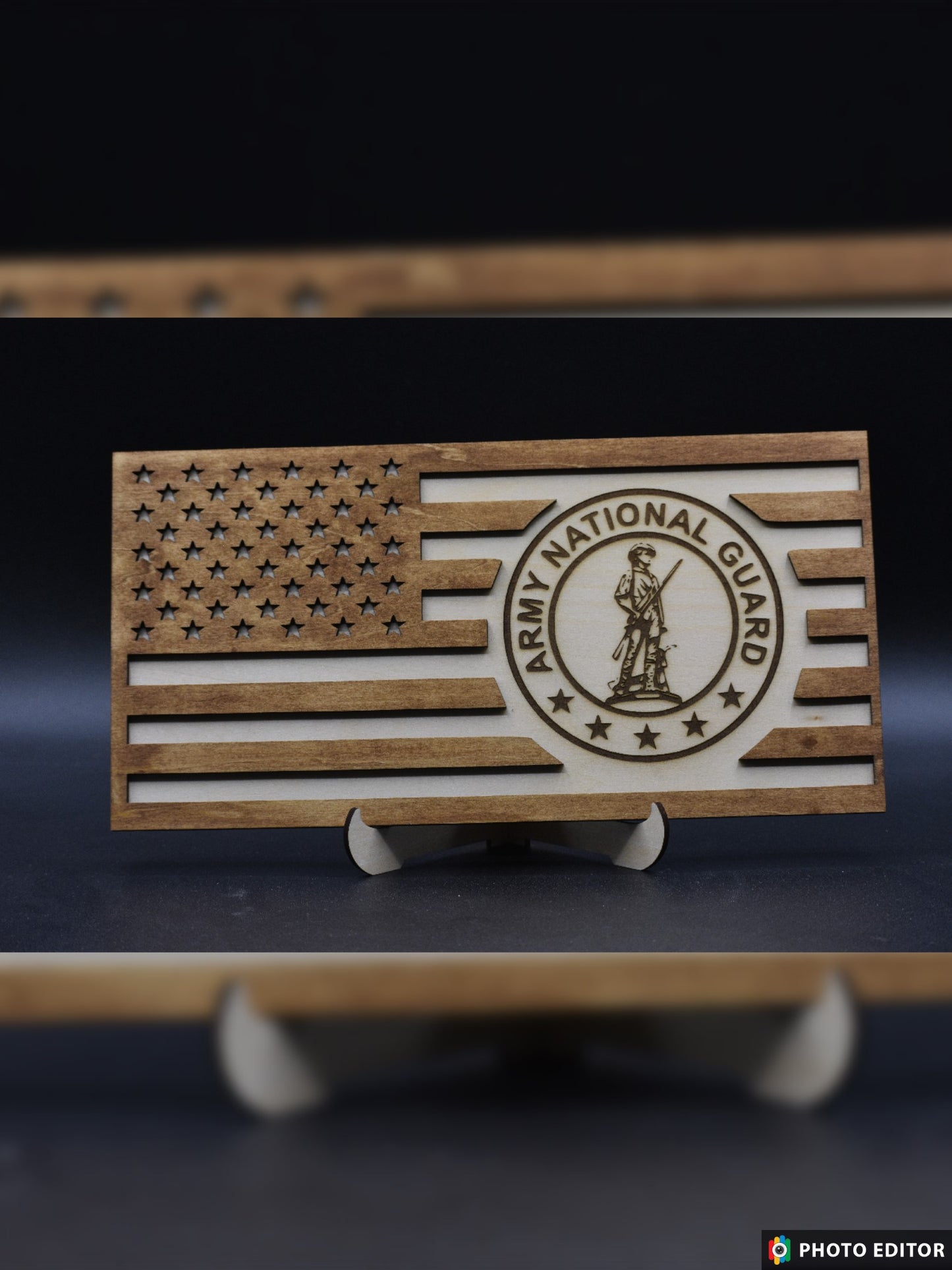 Laser Cut/Engraved Wood US Flag with Military Seal of Your Choice