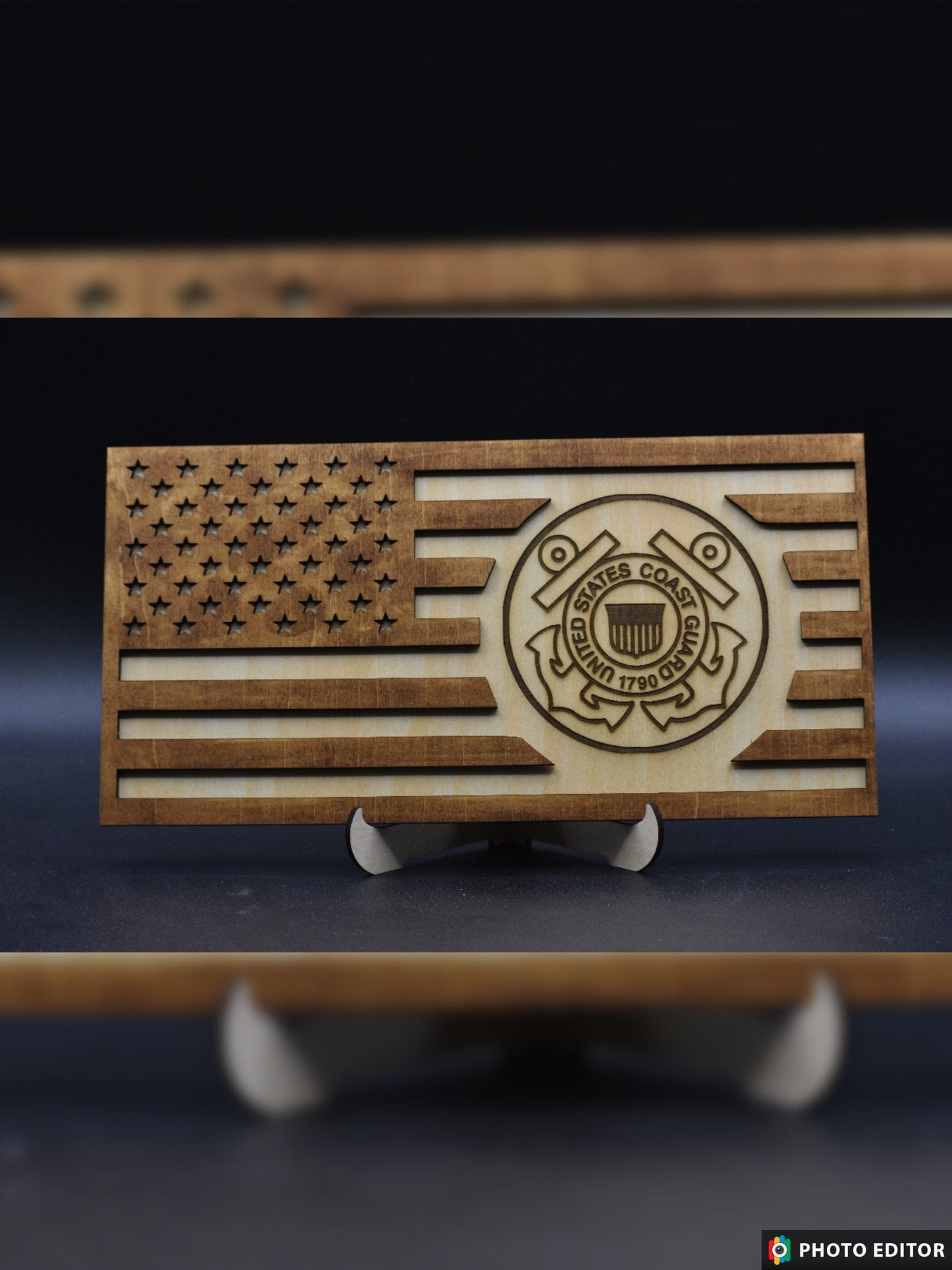 Laser Cut/Engraved Wood US Flag with Military Seal of Your Choice