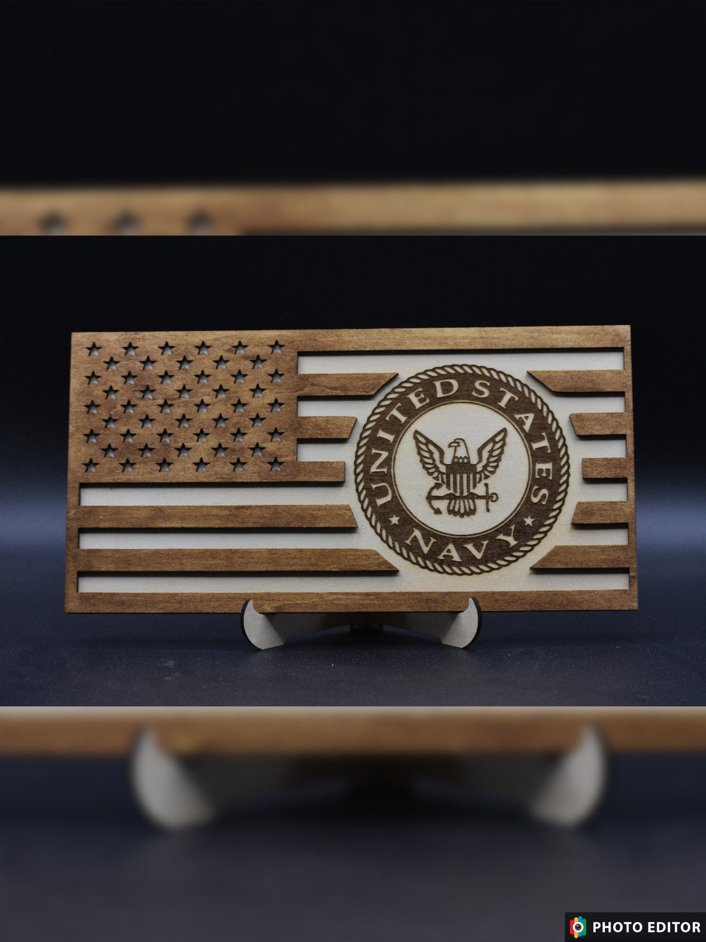 Laser Cut/Engraved Wood US Flag with Military Seal of Your Choice